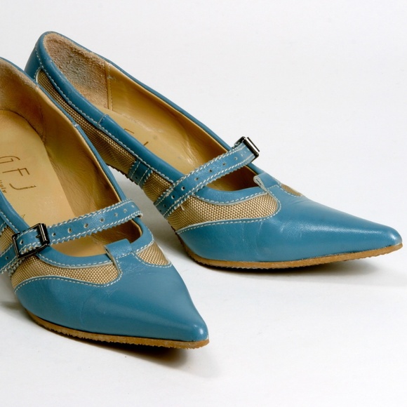 Blue and Tan Avant Gard GFJ  Italian High Heels - Sz 38 EU or 7.5 US - Picture 7 of 16